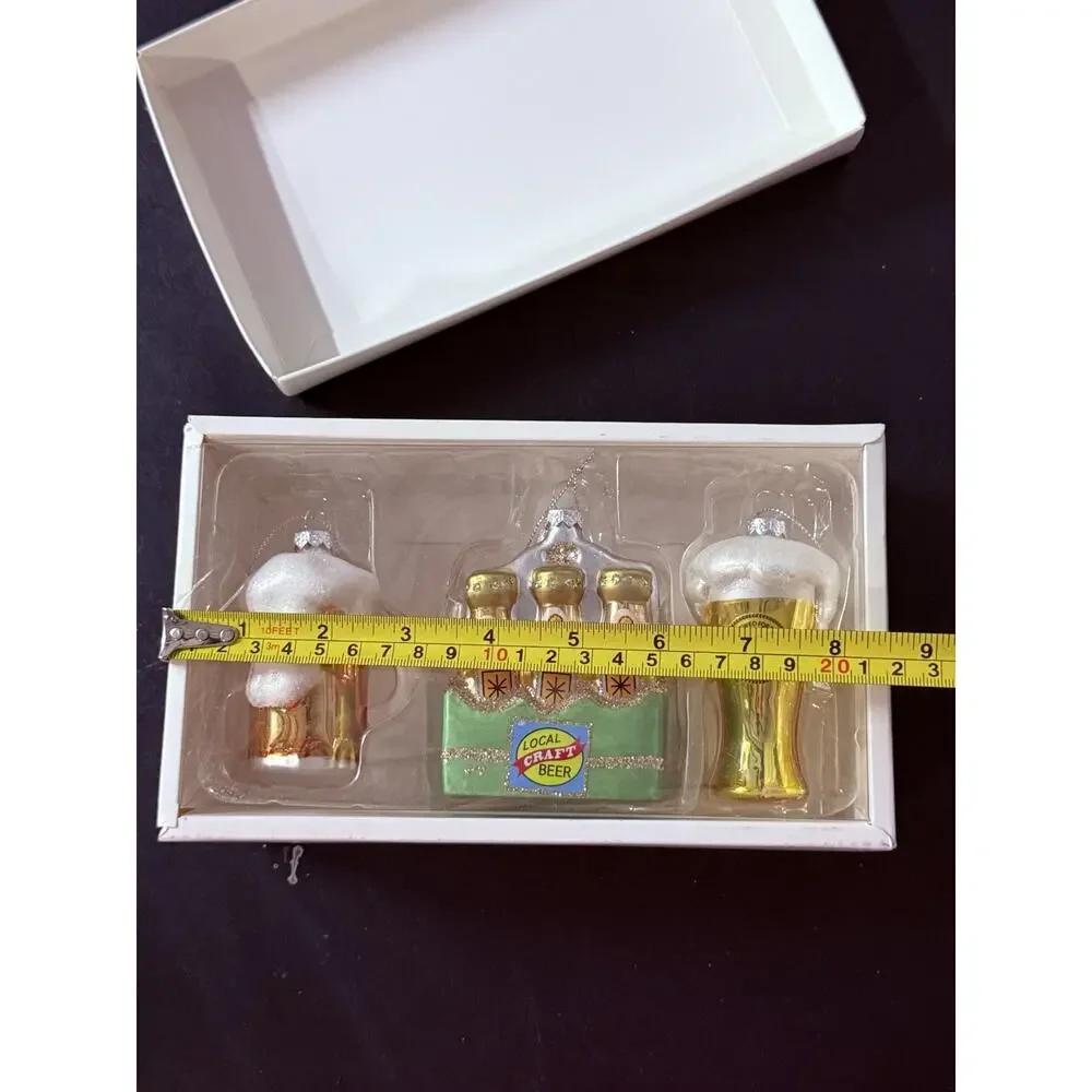 Glass Craft Beer Christmas Ornament Set Beer Mugs & Six Pack Boxed